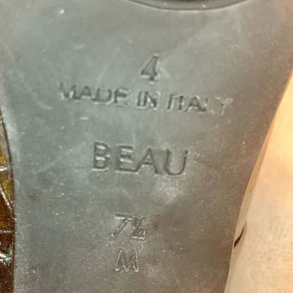 NEW Brighton Beau Mules Sz 7.5 Italy Patent Leather Olive Bronze Crocodile - Picture 14 of 16